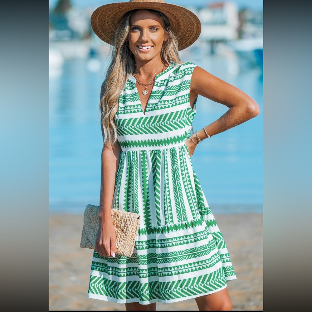 Green and White Dress